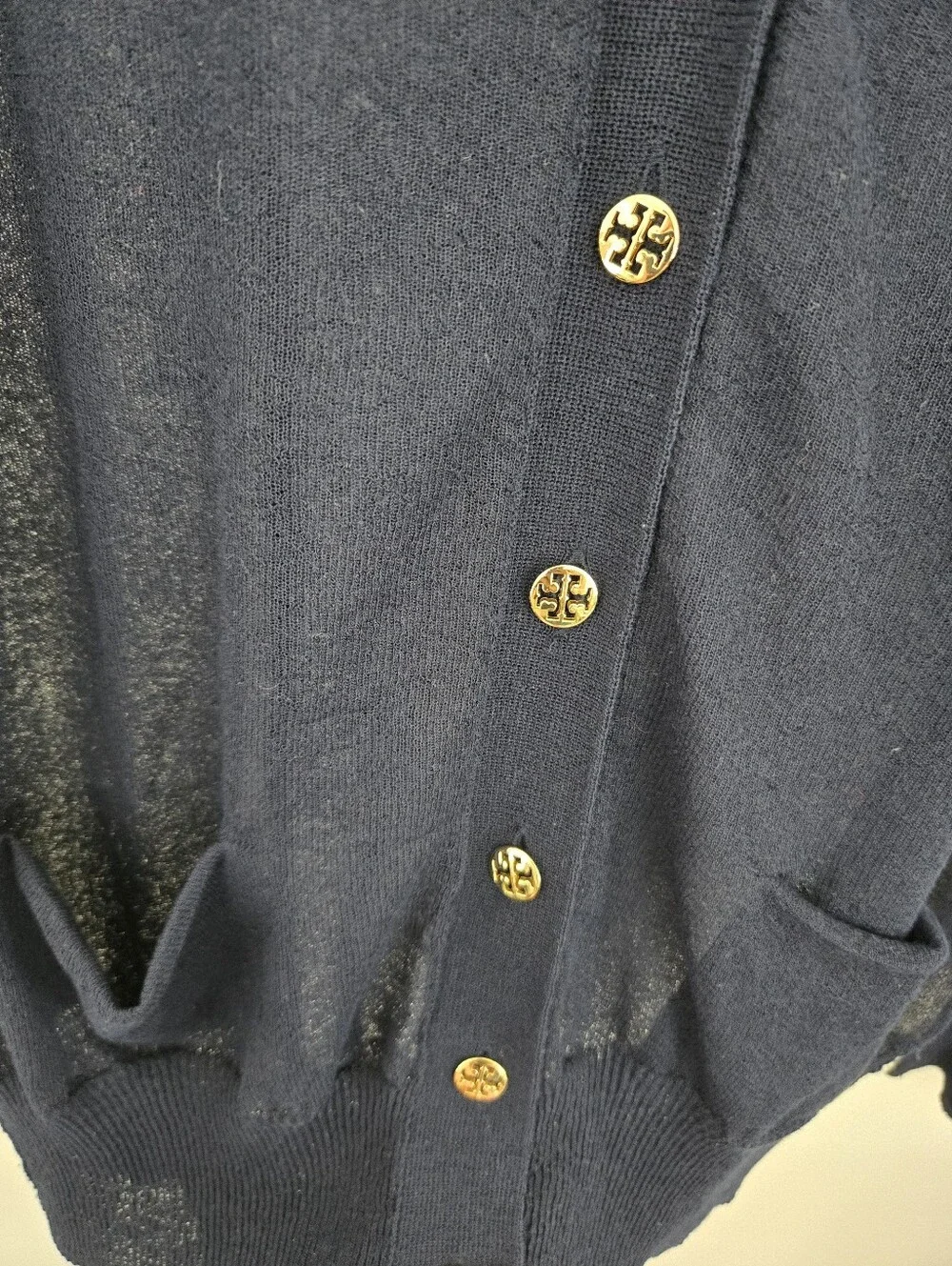 Tory Burch Simone sheer logo button cardigan. Size Medium.
